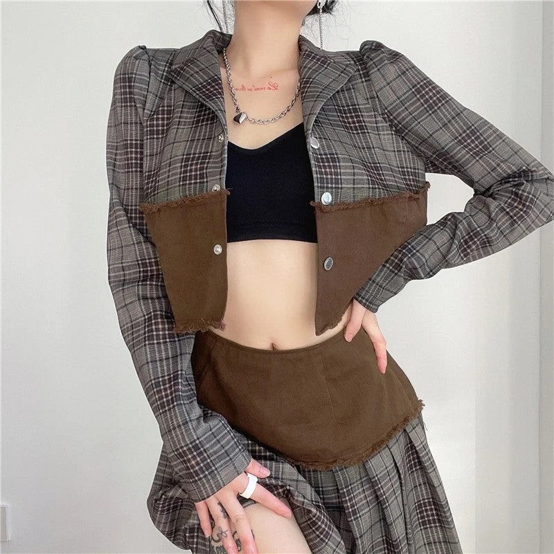 Button Down Gingham Wholesale Women Crop Top