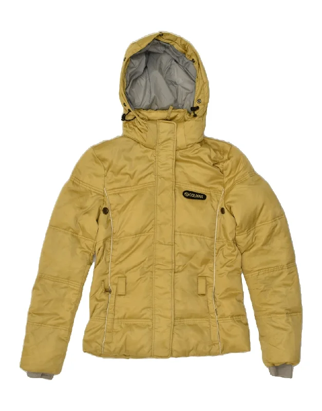 COLMAR Womens Hooded Padded Jacket EU 38 Medium Yellow