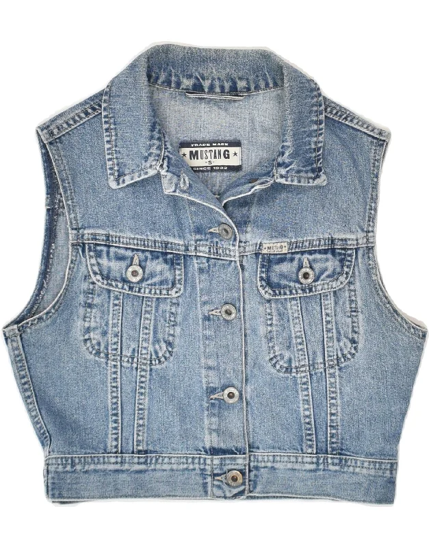 MUSTANG Womens Crop Denim Gilet UK 10 Small Blue Cotton