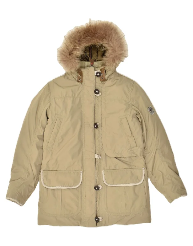 THINK PINK Womens Hooded Padded Jacket UK 10 Small Beige