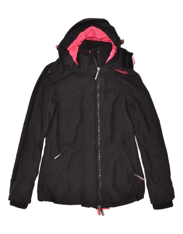 SUPERDRY Womens Windmac Hooded Windbreaker Jacket UK 6 XS Black